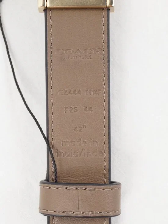 Coach Buckle Cut-To-Size Calf Leather Belt 25mm In Navy Blue/Brown (NWT) - Picture 6 of 11